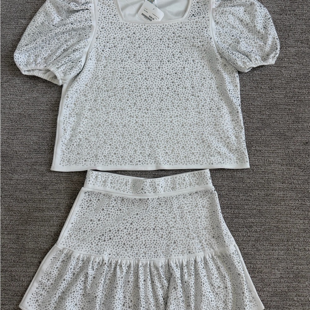 White Puff Sleeve Top and Skirt Set